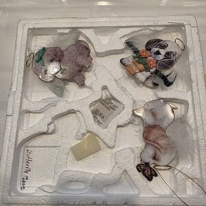 The Bradford Editions  Heavenly Waggn Tails Angel‎ Dog Porcelain Ornaments 3pc